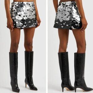 Alice + Olivia Black Silver Sequin Mini Skirt Size 6 Fair Condition